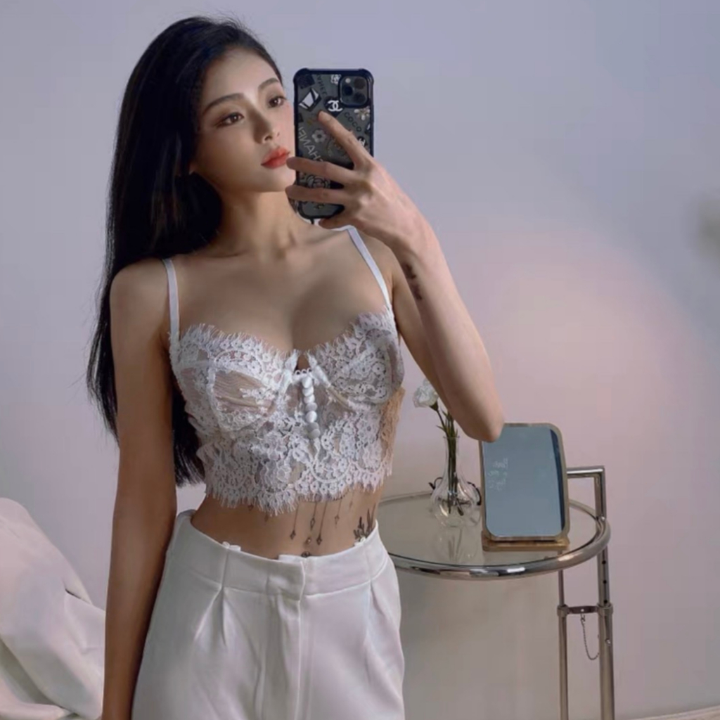 Áo Bralette Ren Họa Tiết Nút Có Mút Mỏng Sexy, Áo Ngực Kiểu Quyến Rũ Có Khóa Cài AdorablexBeautiful