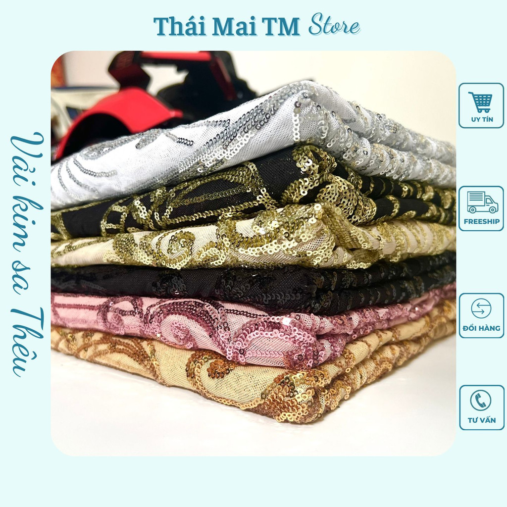 Vải kim sa thêu,Hàng co giãn 4 chiều-chuyên lên áo dài,đầm thời trang ThaiMaiTM