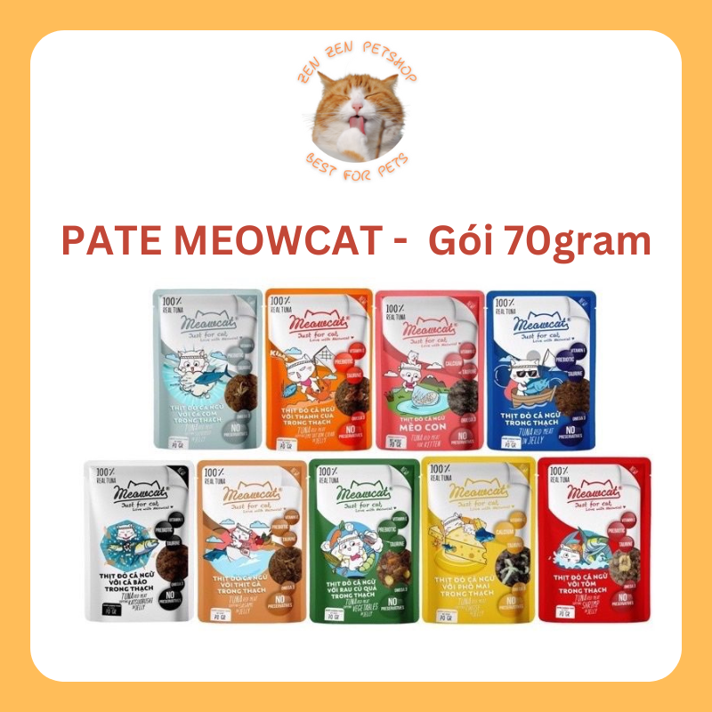 Pate MEOWCAT cho Mèo - gói 70gram. Sản xuất tại Việt Nam. Thức ăn ướt cho mèo. Nhiều vị hấp dẫn. HCM. zenzen petshop
