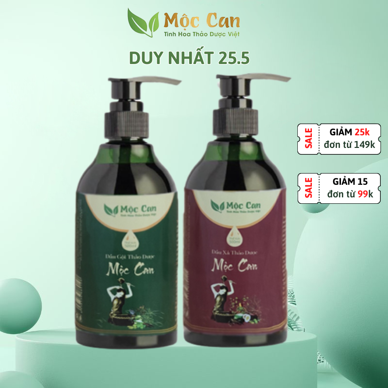 Cặp dầu gội xả thảo dược Mộc Can 500ml dầu gội bồ kết ngăn ngừa rụng tóc kích thích mọc tóc