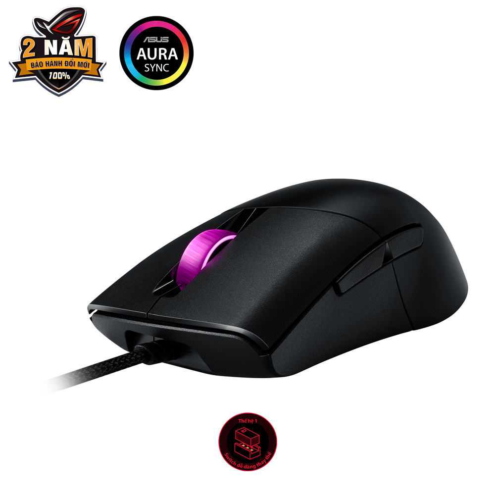 Chuột gaming ASUS ROG KERIS, cảm biến ROG 16.000 dpi, switch dễ thay thế, feet chuột ROG Omni, Aura Sync