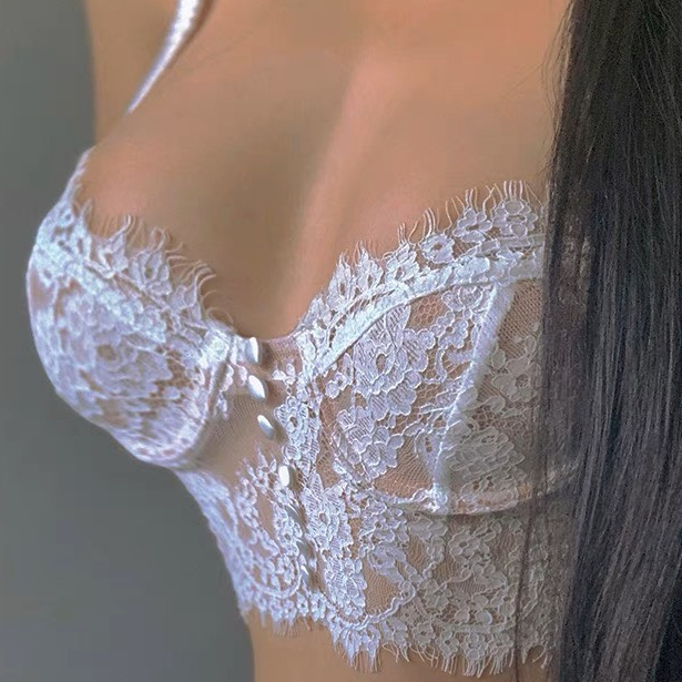 Áo Bralette Ren Họa Tiết Nút Có Mút Mỏng Sexy, Áo Ngực Kiểu Quyến Rũ Có Khóa Cài AdorablexBeautiful