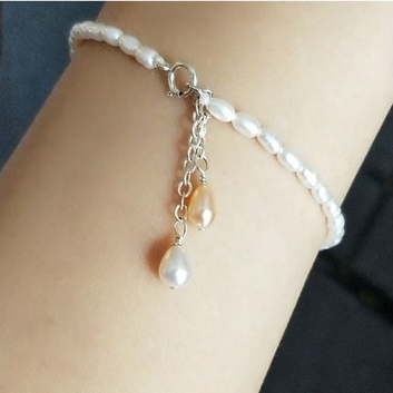Lắc Tay Hạt Trai Nhân Tạo Hình Hạt Gạo sz 4-5ly Khóa B S925 Kết Hợp Đuôi Tăng Đơ 2 Viên Trai Treo BTJ037