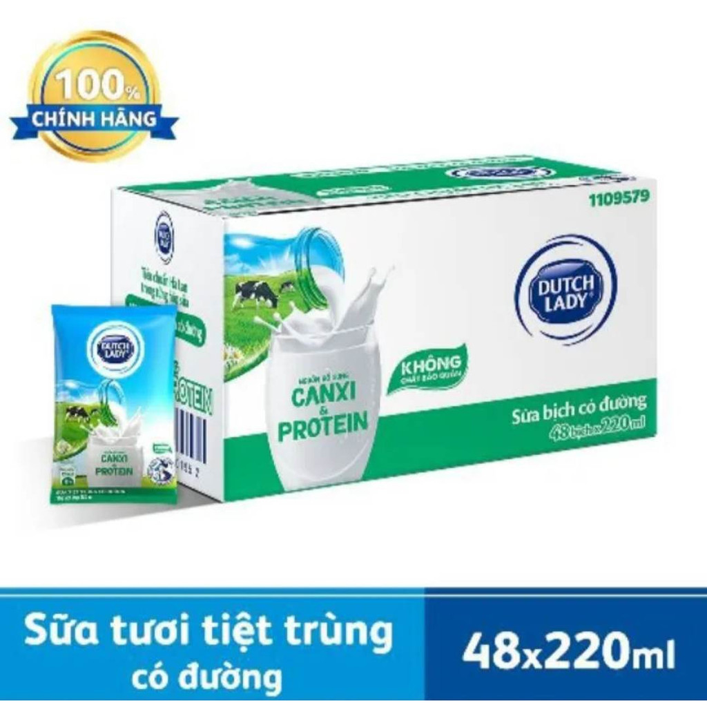 Thùng 48 bịch sữa uống Dutch Lady Cô Gái Hà Lan Có Đường 210ml/bịch