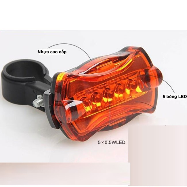 Đèn hậu xe đạp vuông cánh bướm 5 led 7 chế độ sáng