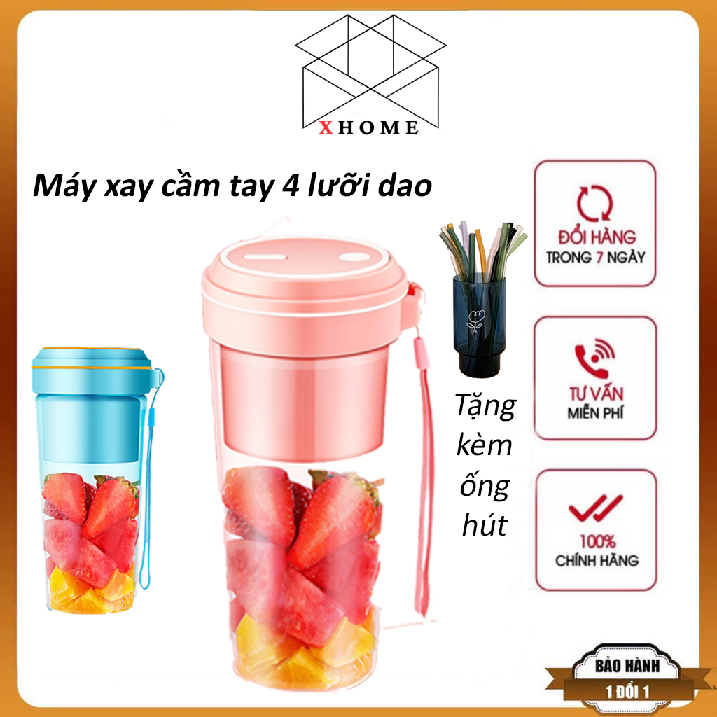 Máy Xay Sinh Tố Cầm Tay Mini Đa Năng 4 Lưỡi Dung Tích 300ml Sử Dụng Pin Sạc Xay Cực Nhanh Cao Cấp An Toàn Tuyệt Đối