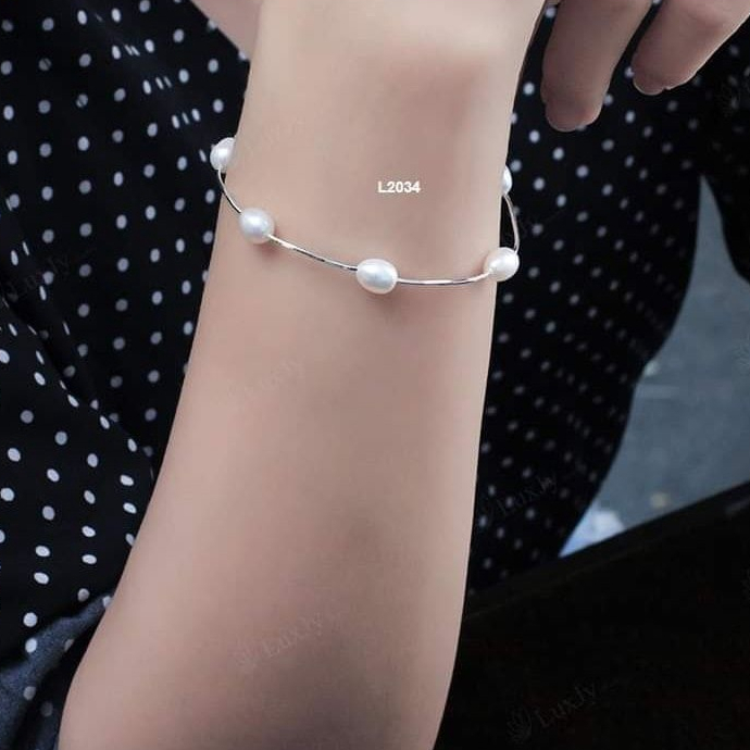 Lắc Tay S925 Kết Hợp Viên Trai Nhân Tạo Hình Hạt Gạo BTJ027