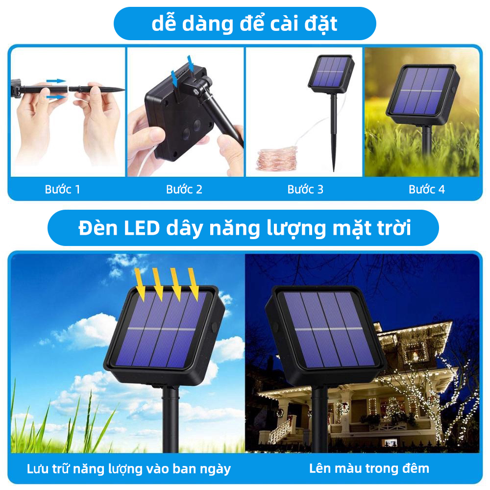 Dây Đèn Led Năng Lượng Mặt Trời 8 Chế Độ Dây Đèn Led Trang Trí Ngoài Trời Chống Nước 22M 200 Led