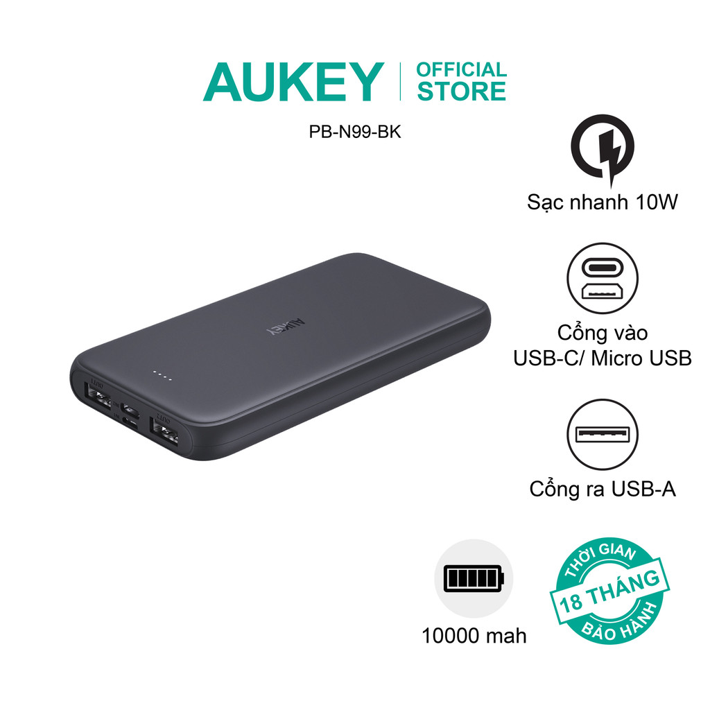 Pin sạc dự phòng Aukey Basix Slim PB-N99 10000mAh chống cháy nổ