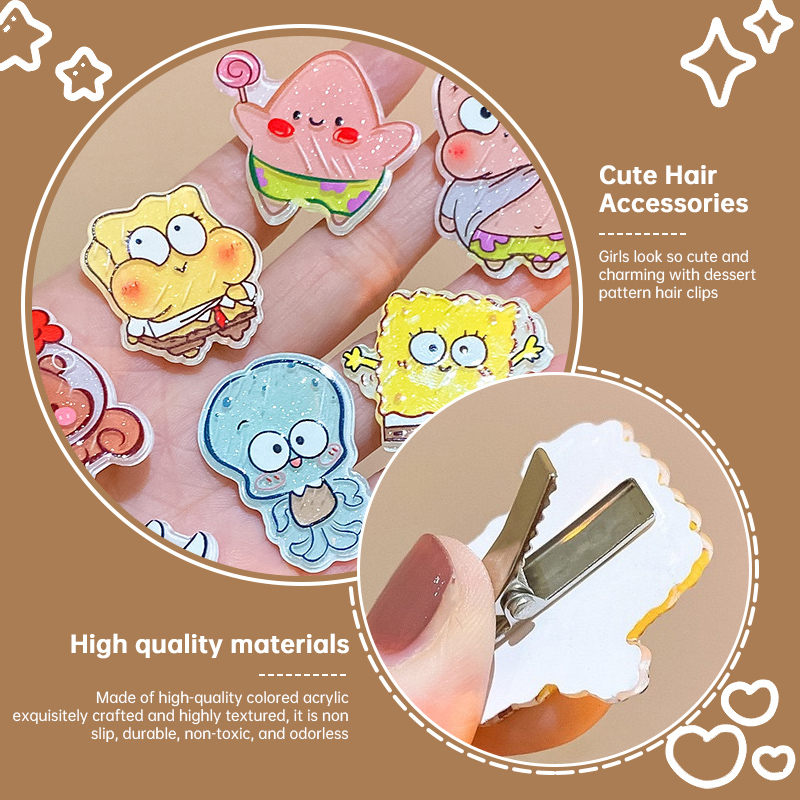 🍄Kẹp Tóc Hình Spongebob Bằng Acrylic Xinh Xắn Cho Nữ