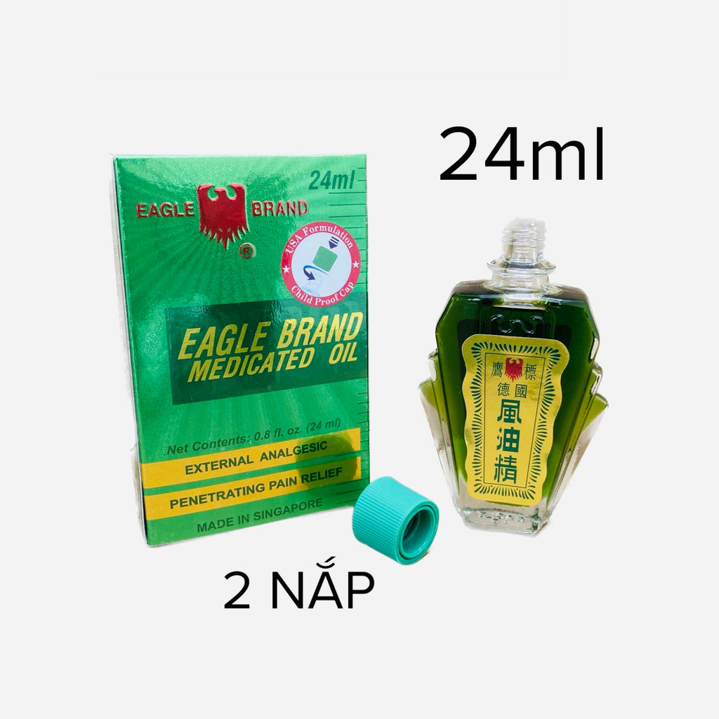 Dầu gió xanh Con Ó EAGLE BRAND MEDICATED OIL 2 nắp USA chai 24ml