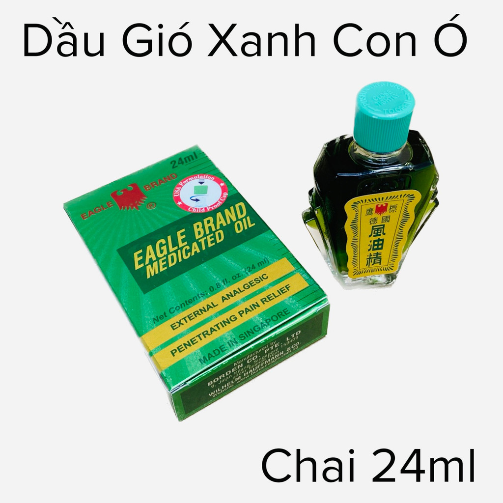 Dầu gió xanh Con Ó EAGLE BRAND MEDICATED OIL 2 nắp USA chai 24ml