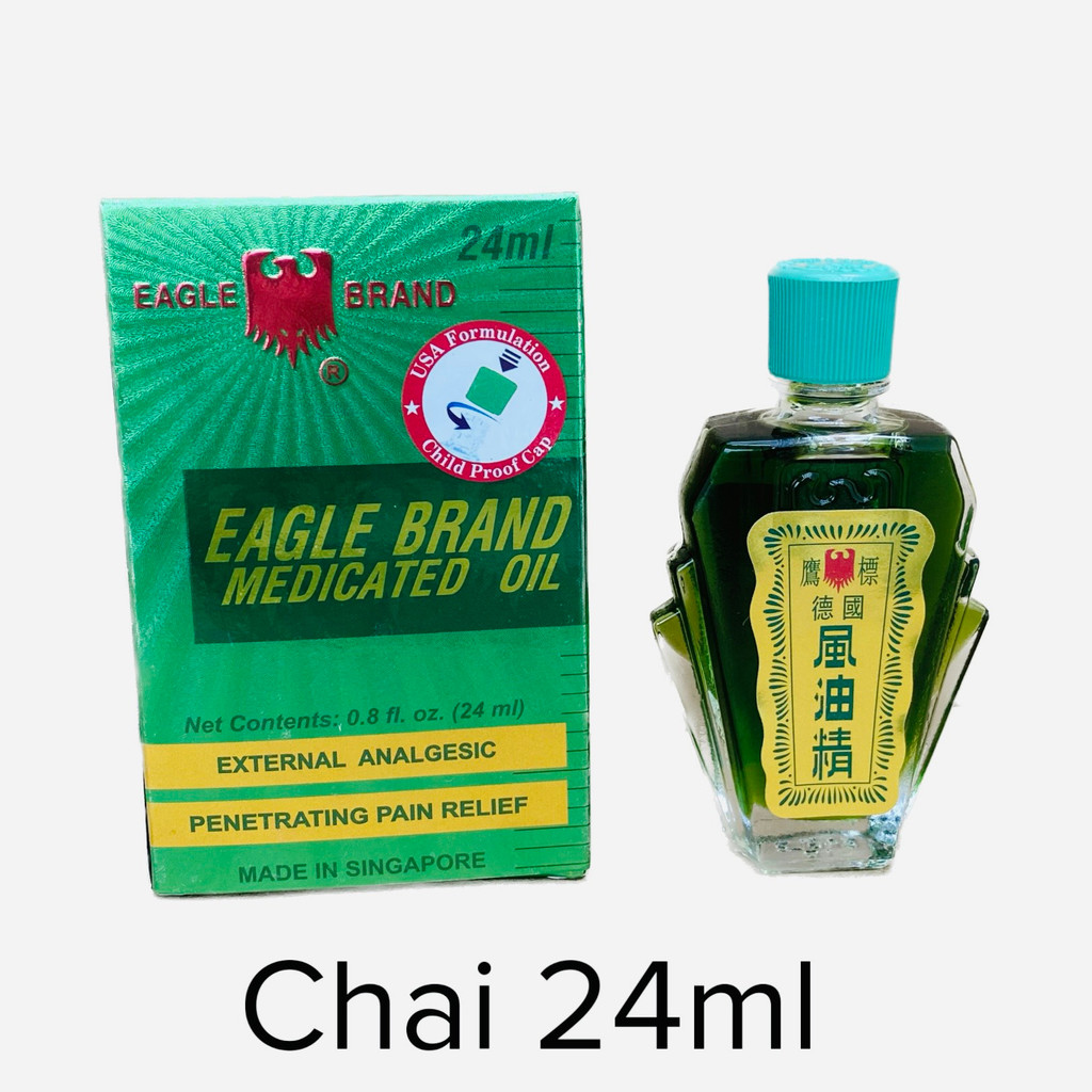 Dầu gió xanh Con Ó EAGLE BRAND MEDICATED OIL 2 nắp USA chai 24ml