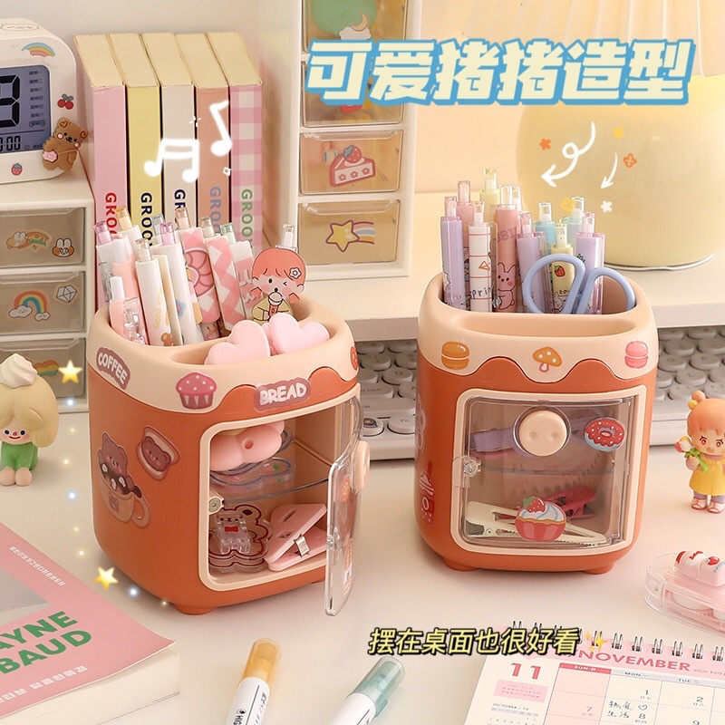 Hộp đựng bút hình heo dễ thương ống để bút nhiều ngăn trang trí văn phòng bàn học tặng kèm sticker