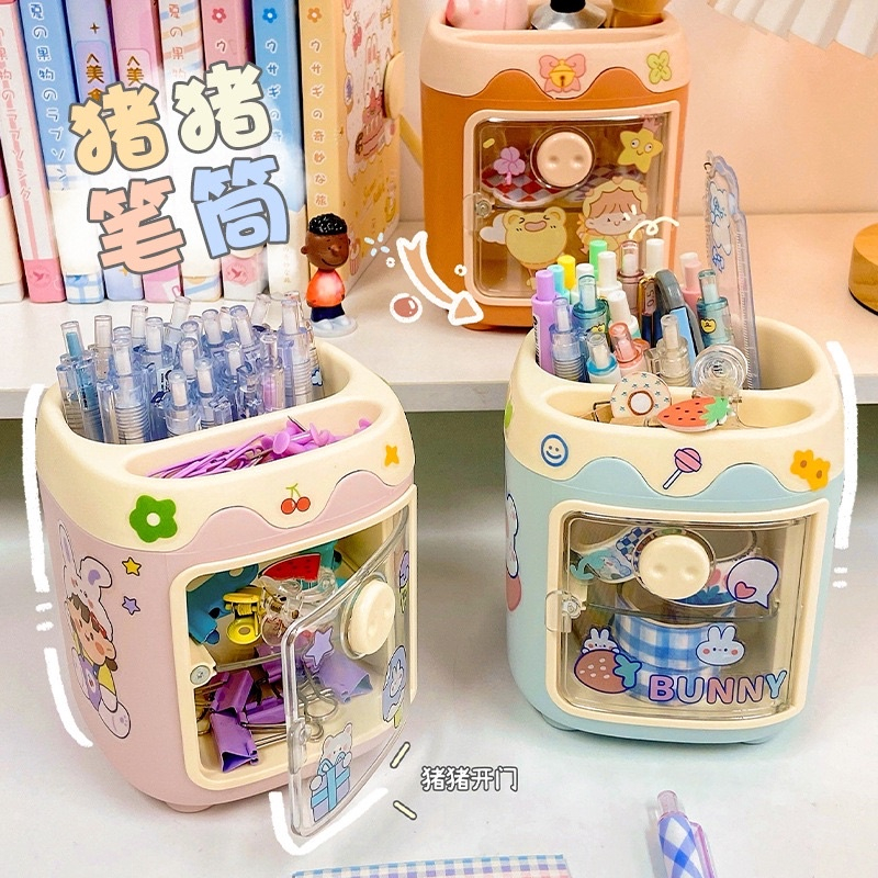 Hộp đựng bút hình heo dễ thương ống để bút nhiều ngăn trang trí văn phòng bàn học tặng kèm sticker