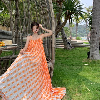 Đầm maxi họa tiết cam tươi mát