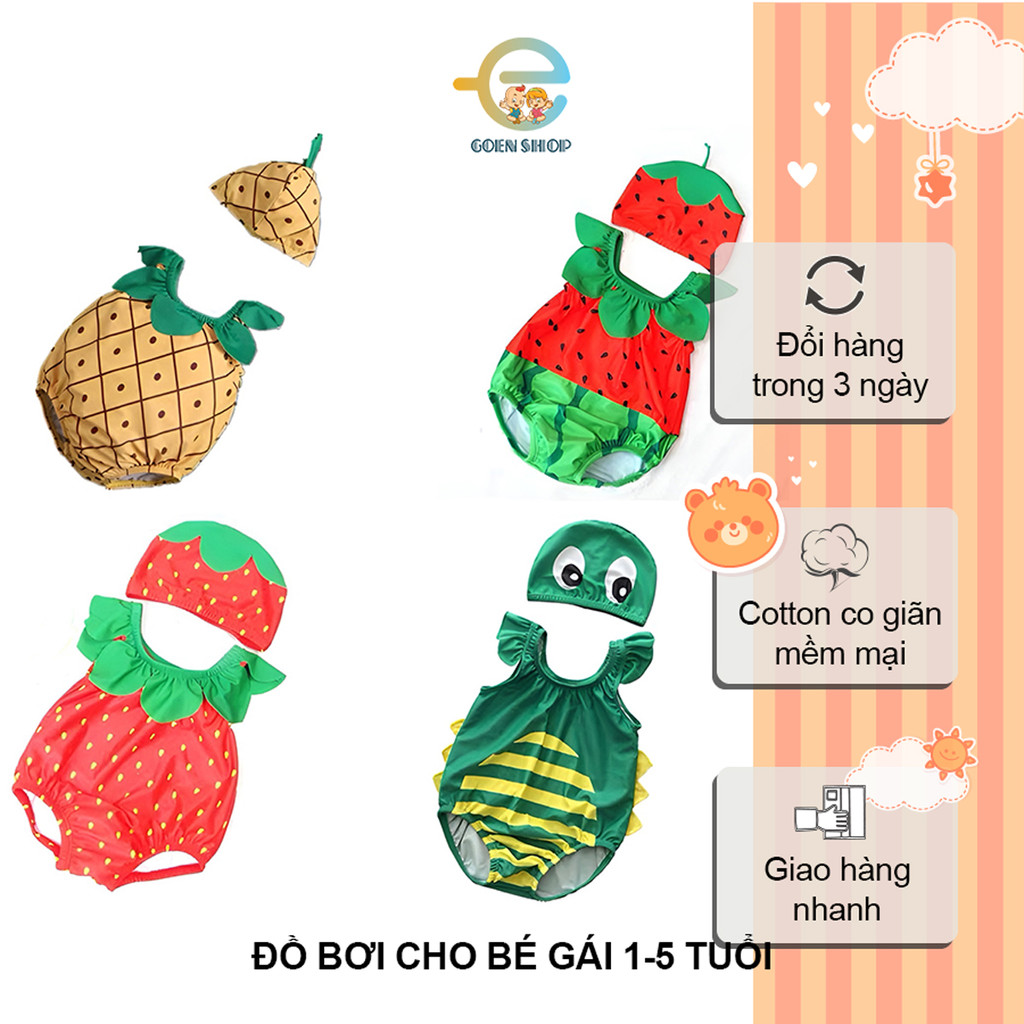 Đồ bơi bé gái, đồ bơi cho bé gái kèm mũ 8-20kg