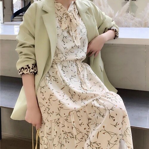 Váy hoa nhí dáng dài chữ A, đầm voan vintage Hàn Quốc