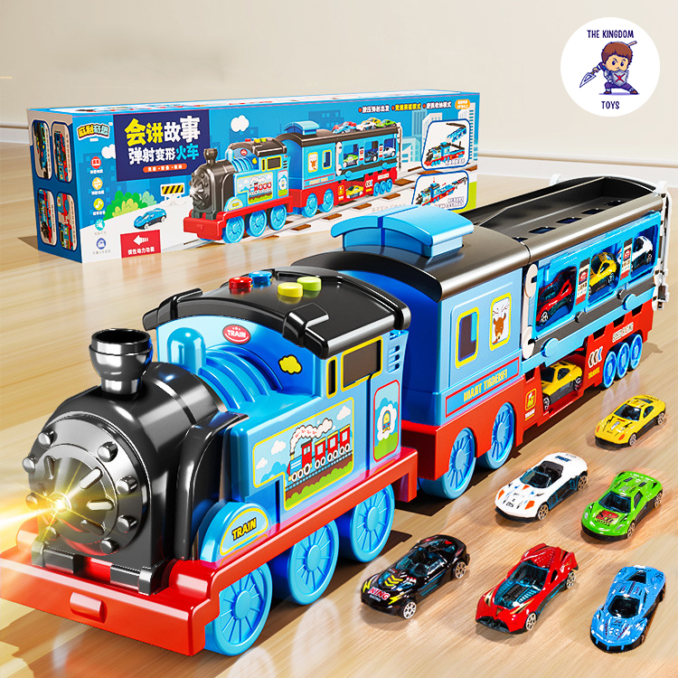 Đồ Chơi Tàu Hỏa Biến Hình Đường Đua Bệ Phóng Cao Cấp Cỡ Lớn Dài 135CM Có Nhạc Tặng Kèm 6 Siêu Xe