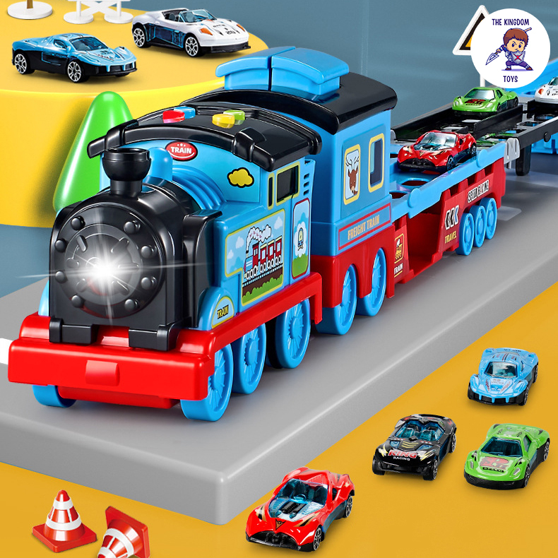 Đồ Chơi Tàu Hỏa Biến Hình Đường Đua Bệ Phóng Cao Cấp Cỡ Lớn Dài 135CM Có Nhạc Tặng Kèm 6 Siêu Xe