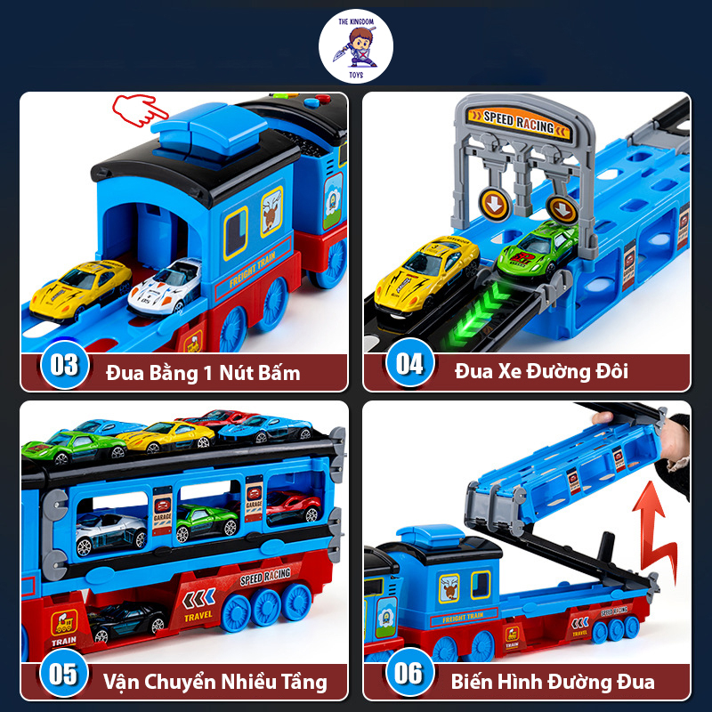 Đồ Chơi Tàu Hỏa Biến Hình Đường Đua Bệ Phóng Cao Cấp Cỡ Lớn Dài 135CM Có Nhạc Tặng Kèm 6 Siêu Xe