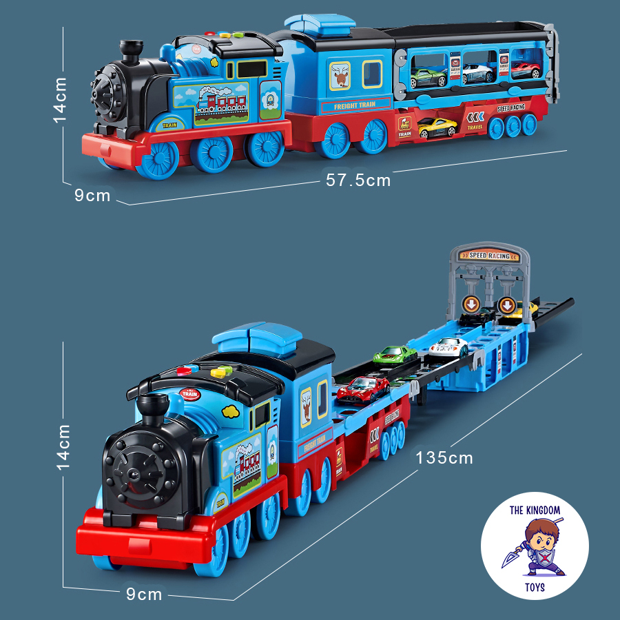 Đồ Chơi Tàu Hỏa Biến Hình Đường Đua Bệ Phóng Cao Cấp Cỡ Lớn Dài 135CM Có Nhạc Tặng Kèm 6 Siêu Xe