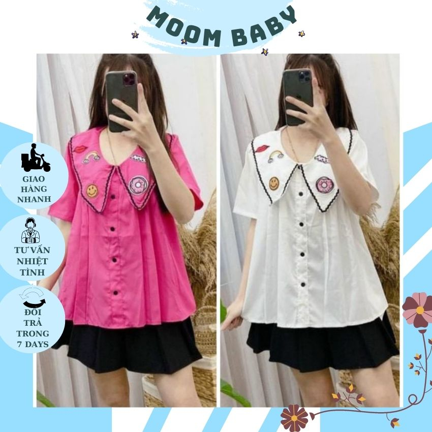 ÁO BẦU CHẤT THÔ MỀM CỔ SƠ MI THÊU XINH XẮN- ÁO RẺ KIỂU DÁNG TRẺ TRUNG- ÁO CÔNG SỞ XÌ TIN CHO MẸ BẦU