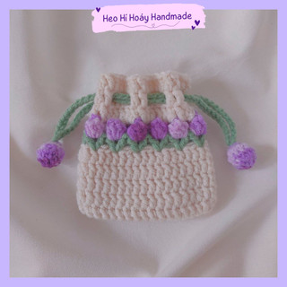 Túi Rút Len Tulip, Túi Đựng Airpods Handmade by Heo Hí Hoáy