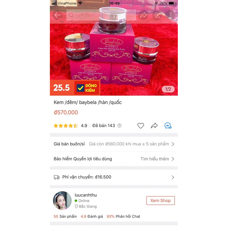 Kem đêm baybela Hàn Quốc