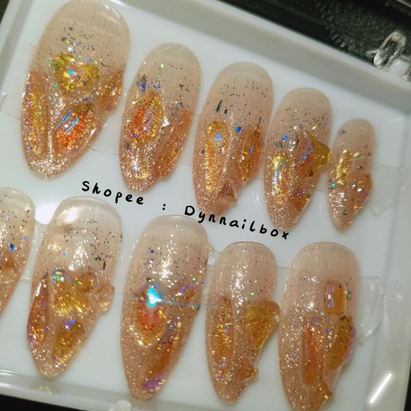 Móng tay giả, nailbox màu nude kim tuyến 1