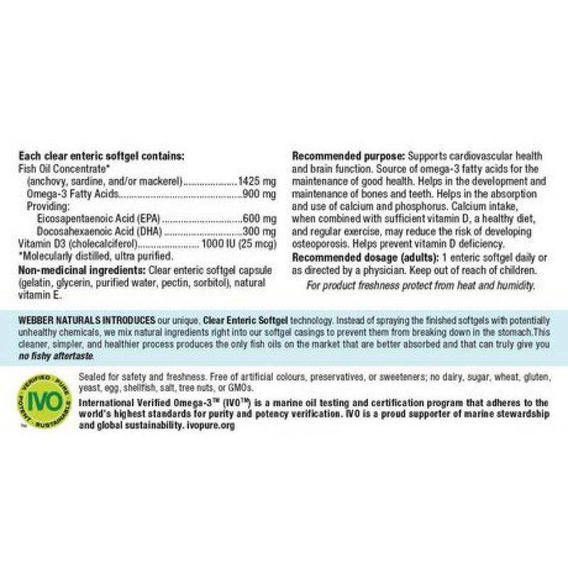 Dầu cá Omega 3 900mg Triple Strength Webber Naturals - khử tanh 200v EPA/DHA date 2027-Costco Canada