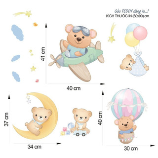 Decal dán tường gấu teddy đáng iu - trang trí phòng trẻ em - thuthaodecor