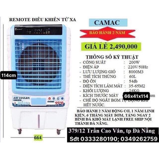 Quạt điều hoà hơi nước 60L điều khiển từ xa mã C80 , bảo hành 2 năm