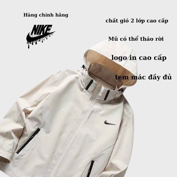 Áo khoác gió nike cao cấp chính hãng có mũ tháo rời form unisex nam nữ chất dù 2 lớp form rộng cá tính