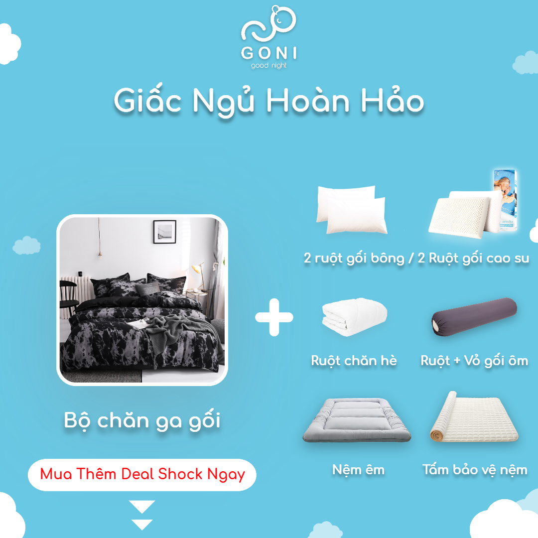 Bộ Chăn Ga Gối Họa Tiết Tinh Tế Sang Trọng Cotton Tici GONI Drap Giường Đủ Kích Thước Trải Nệm Không Kèm Ruột