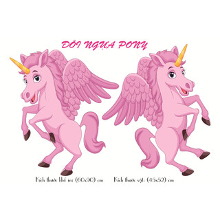 Decal dán tường ngựa pony hồng đôi - trang trí phòng trẻ em