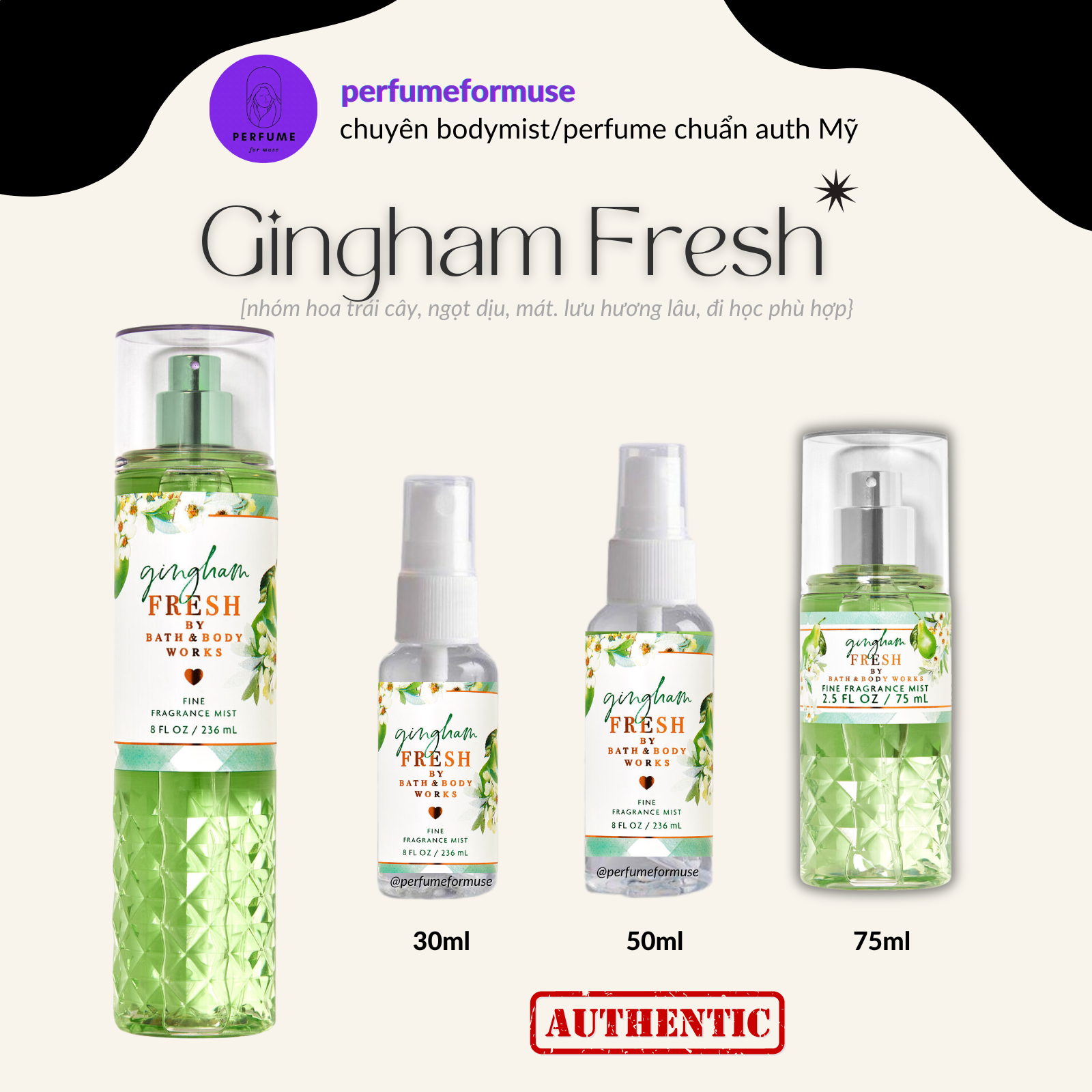 Gingham Fresh hàng Mỹ | Body mist Xịt thơm toàn thân | Bath and Body Works