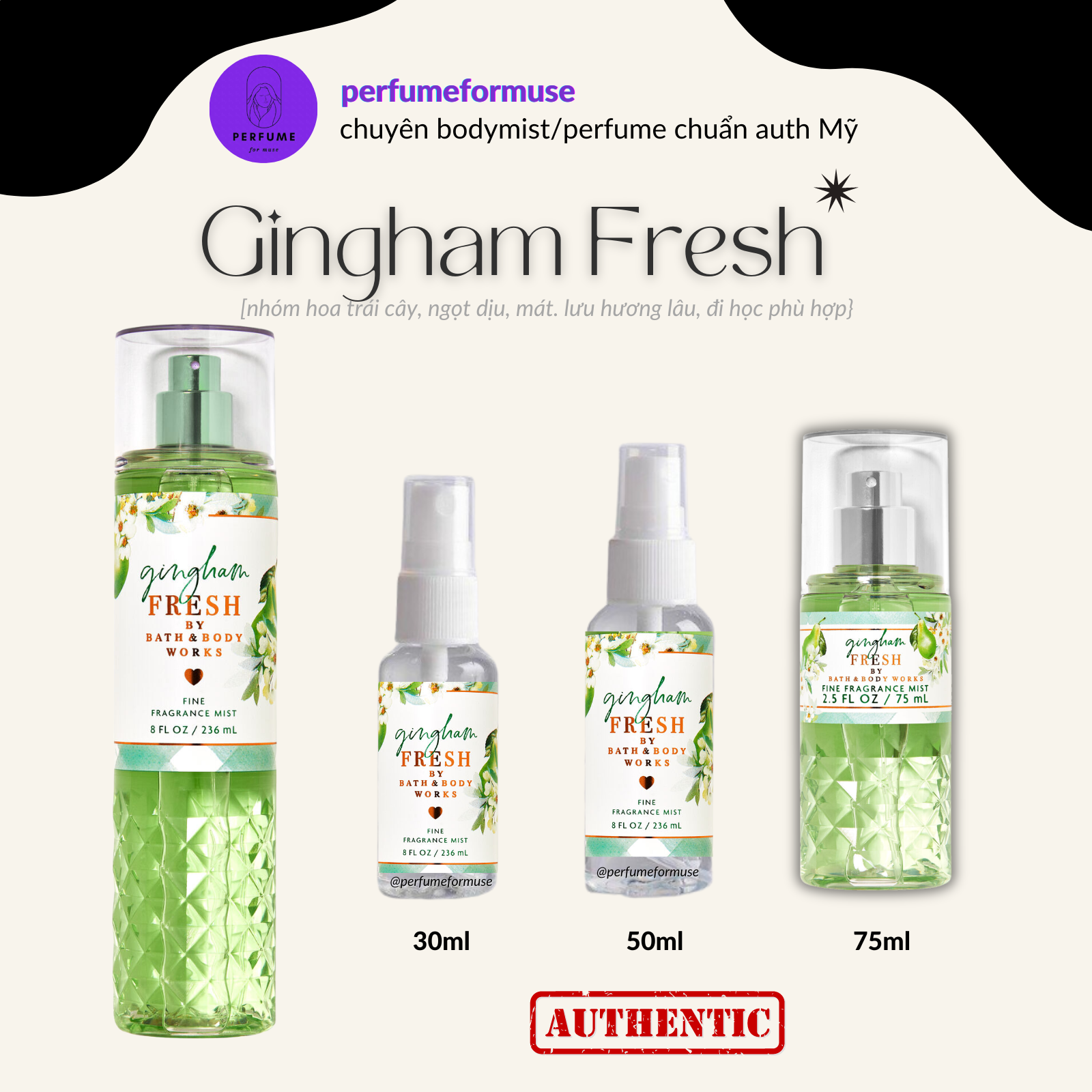 [Giá tốt T4/2024] Gingham Fresh hàng Mỹ | Body mist Xịt thơm toàn thân | Bath and Body Works