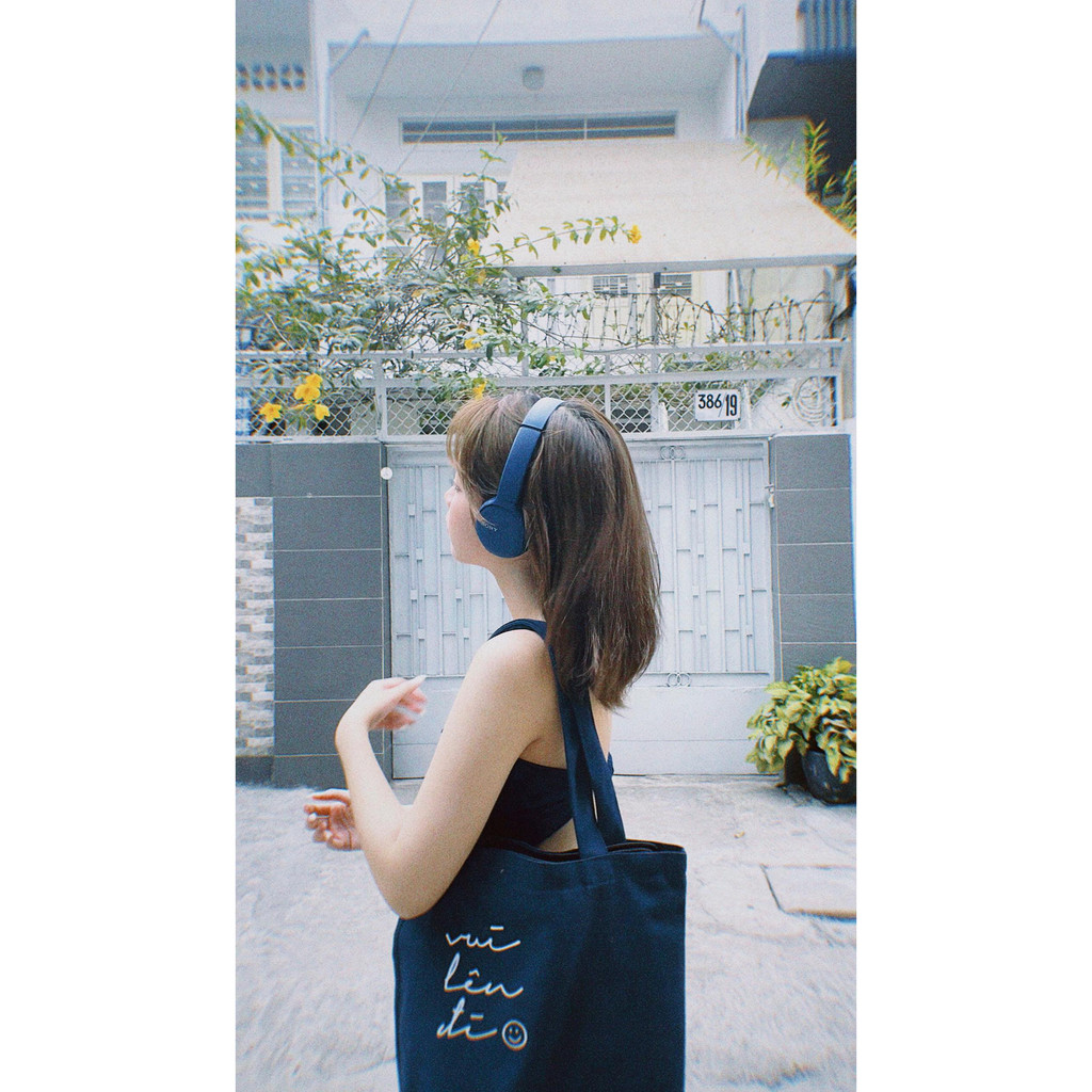 Túi tote đeo vai xanh navy cute - Vui Lên Đi