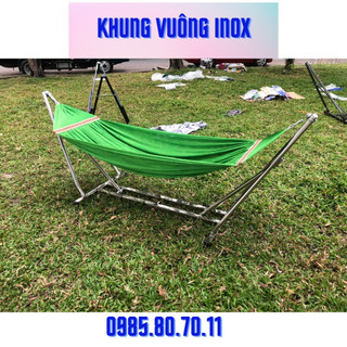 Võng xếp inox cao cấp, khung vuông cỡ lớn kèm lưới võng