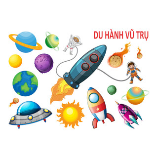 Decal dán tường đội 2 phi hành gia không gian - trang trí phòng trẻ em