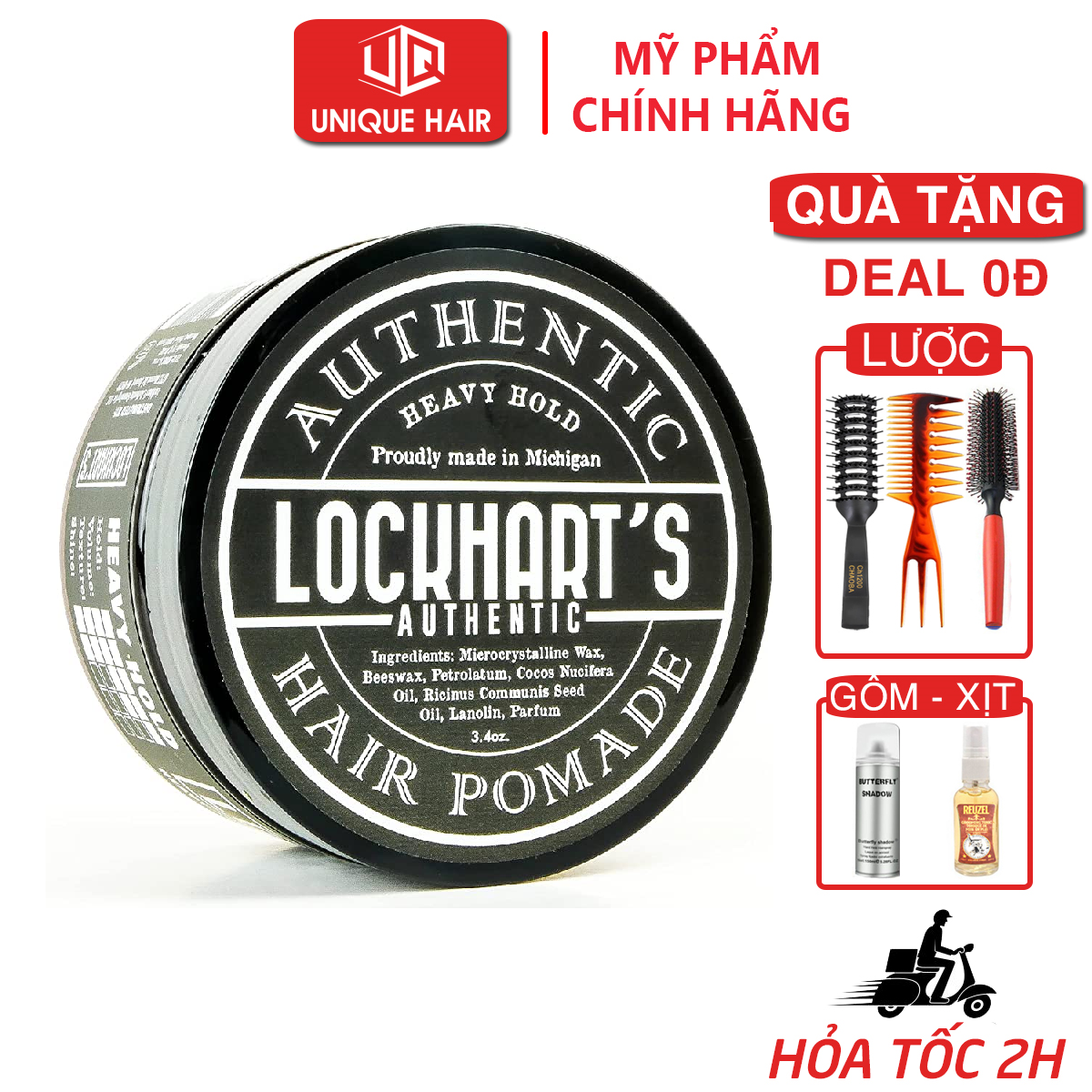 Sáp Vuốt Tóc Lockhart’s Authentic Heavy Hold Pomade 96g - new 2023 - Chính Hãng + Quà Tặng
