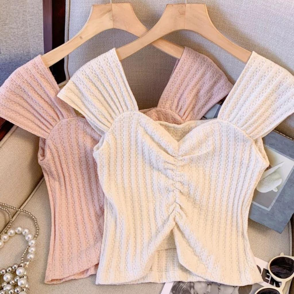 Áo croptop cổ vuông - Áo croptop ôm sát - Áo ren nữ sành điệu tay cánh tiên phong cách cá tính, dễ thương