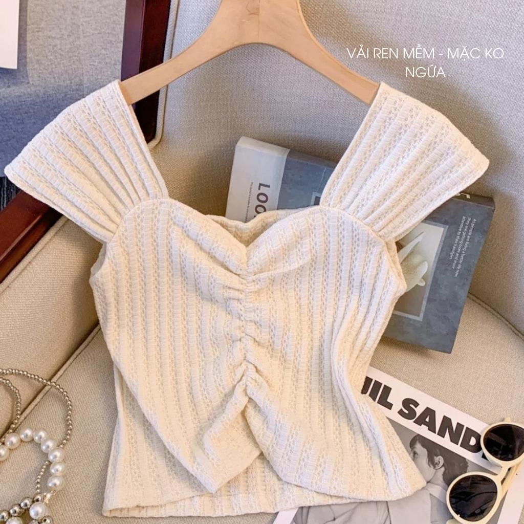 Áo croptop cổ vuông - Áo croptop ôm sát - Áo ren nữ sành điệu tay cánh tiên phong cách cá tính, dễ thương