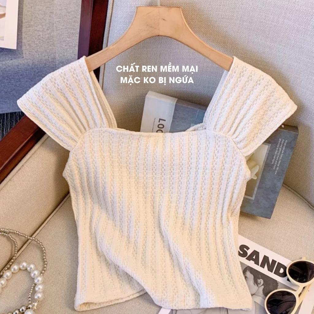 Áo croptop cổ vuông - Áo croptop ôm sát - Áo ren nữ sành điệu tay cánh tiên phong cách cá tính, dễ thương