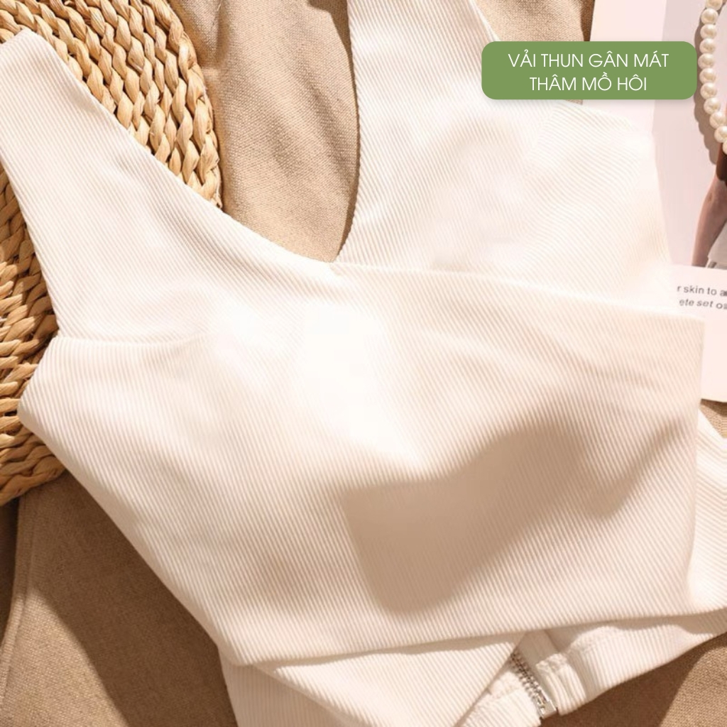 Áo hai dây to hở lưng - Áo hai dây nữ bản to - Áo nữ cổ V sát nách có khóa kéo sau lưng cá tính, sành điệu