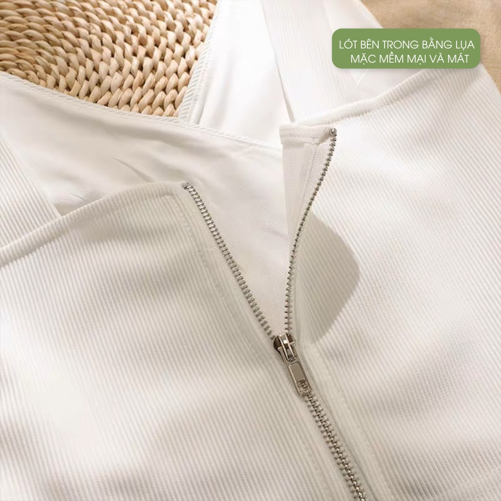 Áo hai dây to hở lưng - Áo hai dây nữ bản to - Áo nữ cổ V sát nách có khóa kéo sau lưng cá tính, sành điệu