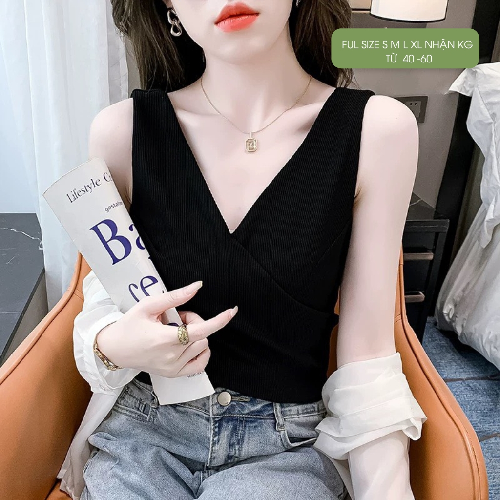 Áo hai dây to hở lưng - Áo hai dây nữ bản to - Áo nữ cổ V sát nách có khóa kéo sau lưng cá tính, sành điệu