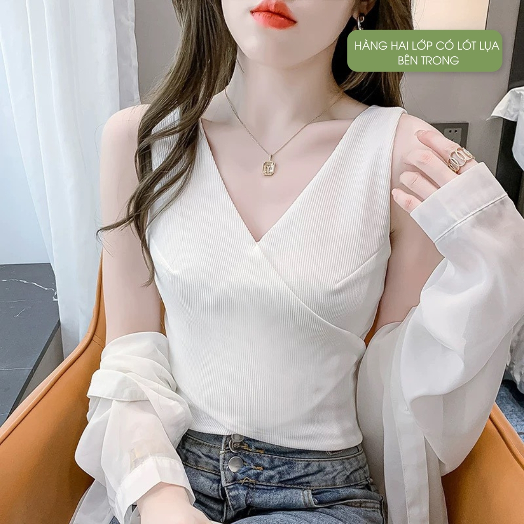 Áo hai dây to hở lưng - Áo hai dây nữ bản to - Áo nữ cổ V sát nách có khóa kéo sau lưng cá tính, sành điệu