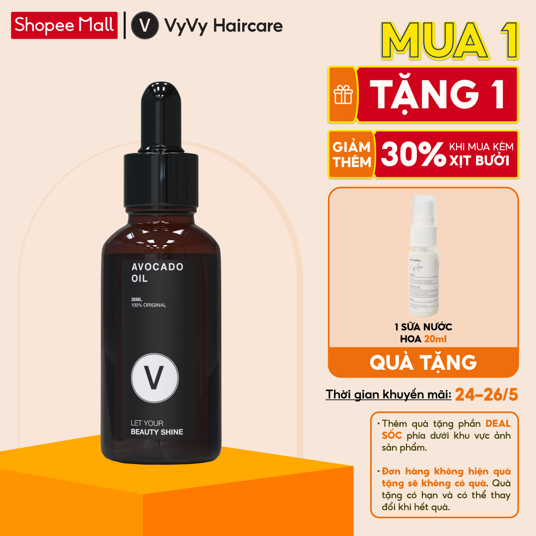 Dầu bơ dưỡng ẩm da tóc móng cho làn da mịn màng căng bóng avocado oil vyvyhaircare V 10ml
